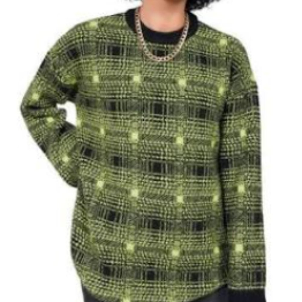 NWT, BP + Wildfang, Oversized, Laura, Black/Green Ombre Plaid Sweater, Size XS